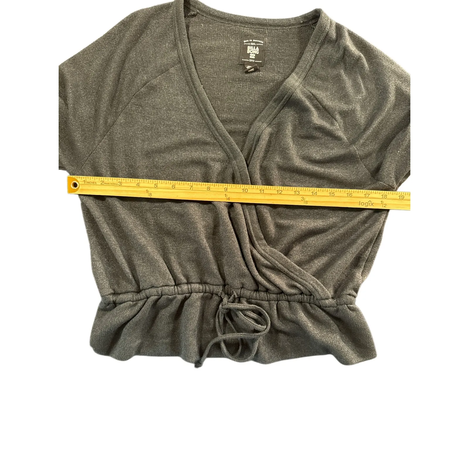 Billabong Women's Charcoal Wrap Knit Long Sleeve Drawstring Casual Top - Image 3