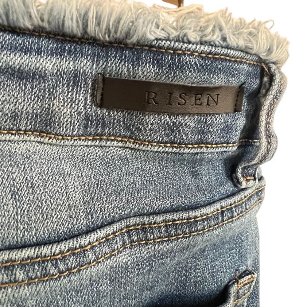 Risen 1262 frayed raw edge waist hemline slight distress skinny jeans 13/31 - Image 6