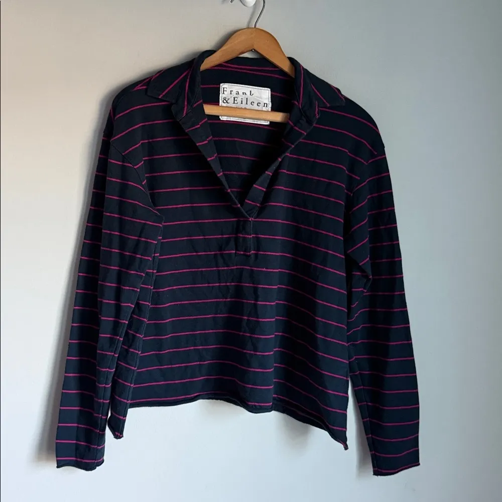 FRANK & EILEEN STRIPED LONG-SLEEVE PULLOVER HENLEY SWEATSHIRT SMALL - Image 2
