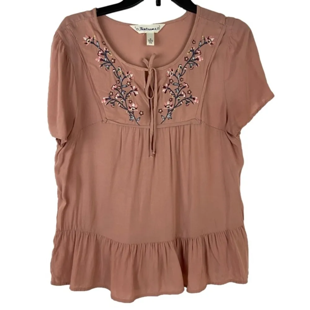 Tantrums Blush Mauve Western Embroidered Flowers Ruffle Top Women’s Size Medium - Image 53