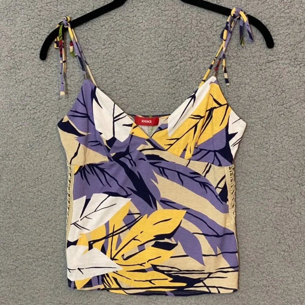 Vintage IODICE Tropical Summer Tank Top Crochet Sides Medium - Image 9