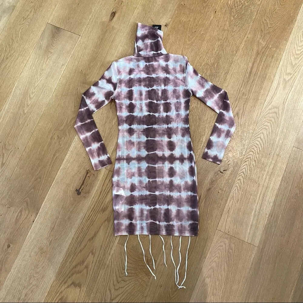 Boohoo Tie Dye High Neck Contrast Stitch Bodycon Mini Dress in Brown - Image 6