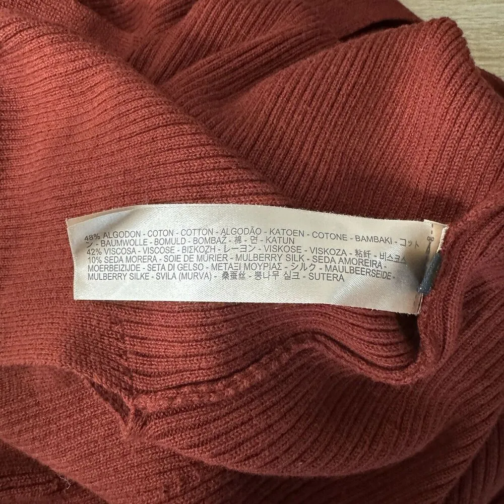 Massimo Dutti Sweater Women Large Rust Red Ribbed Shirt Casual Neutral Minimalst - Image 7