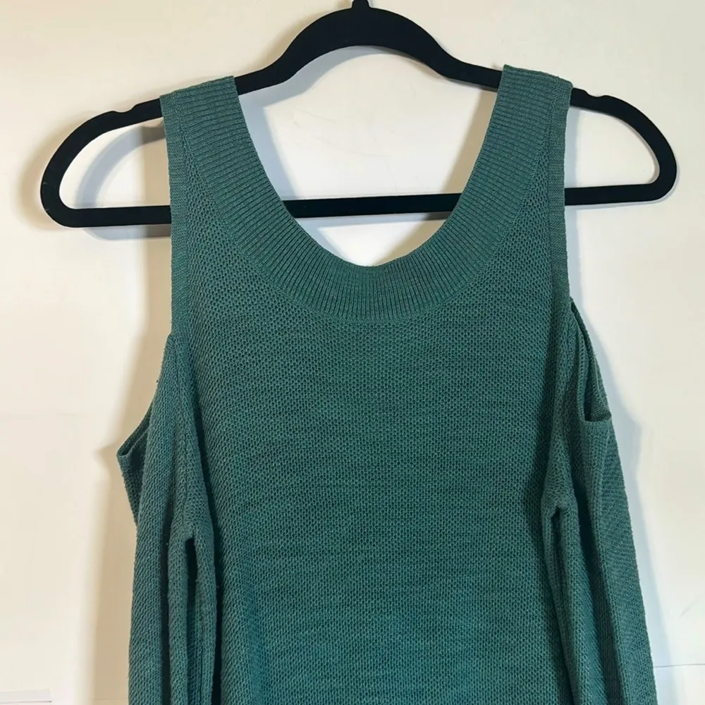 COPY -  Lace Up V Neck Cold Shoulder Sweater Teal Size XS - Image 9