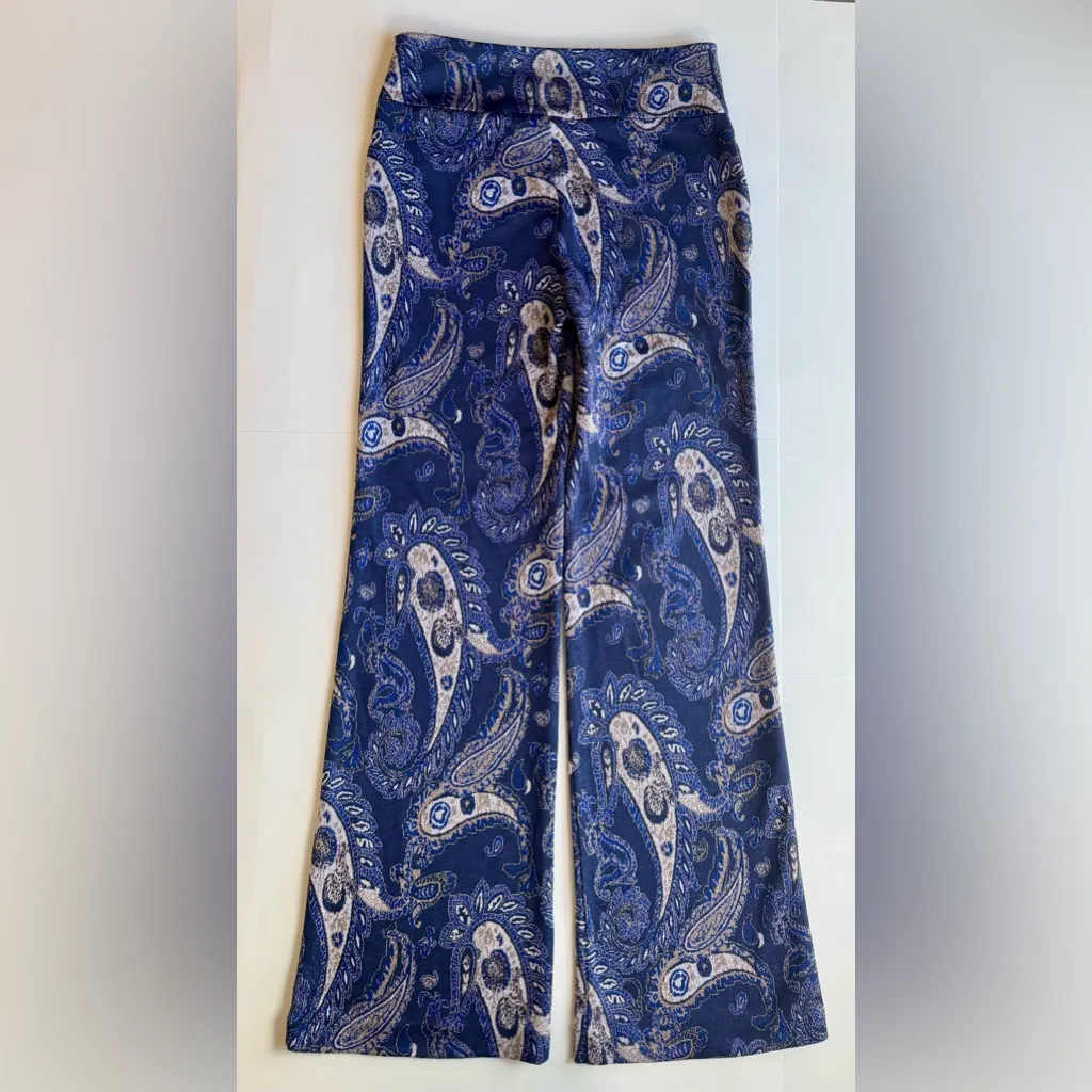 Anthropologie Maeve Maria Metallic Paisley Boho Flare Pants Blue Size 0 - Image 6
