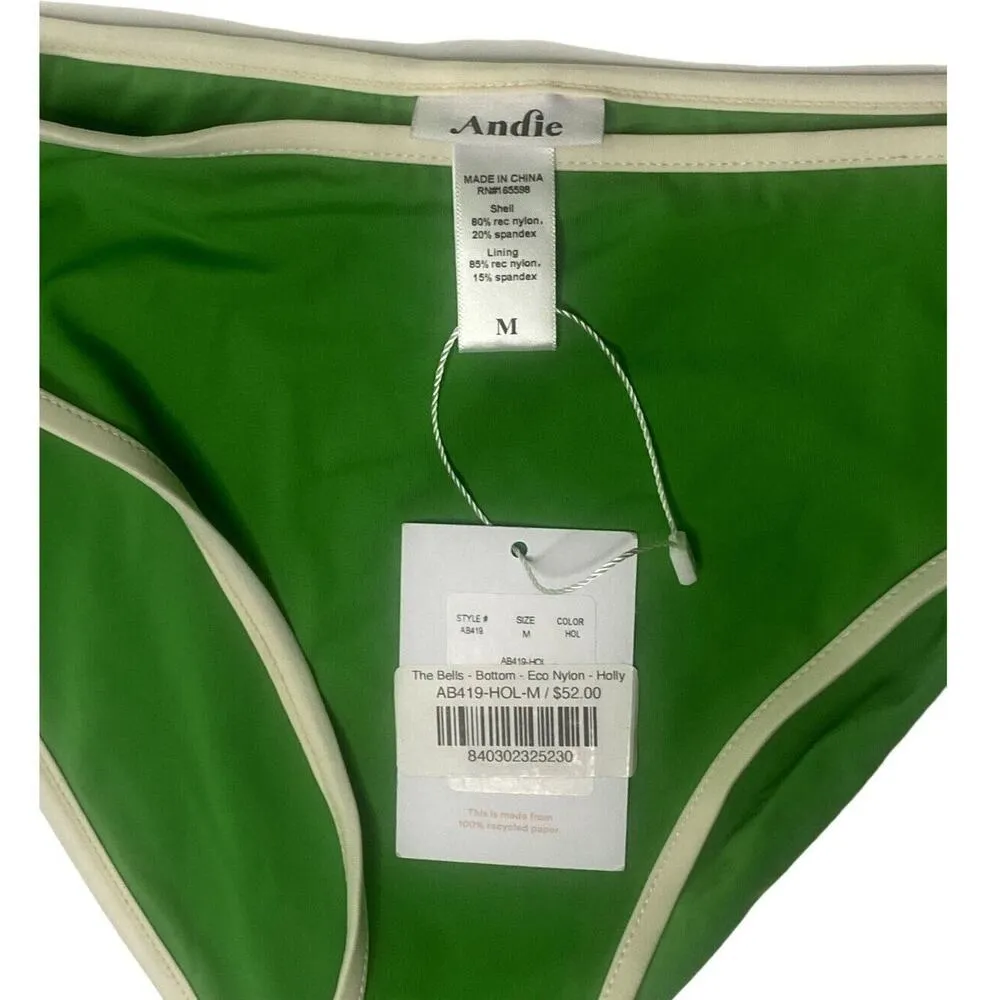 NWT Andie The Bells 90's Medium Rise Bottom Swimsuit Bottom Piping M Green #3308 - Image 7