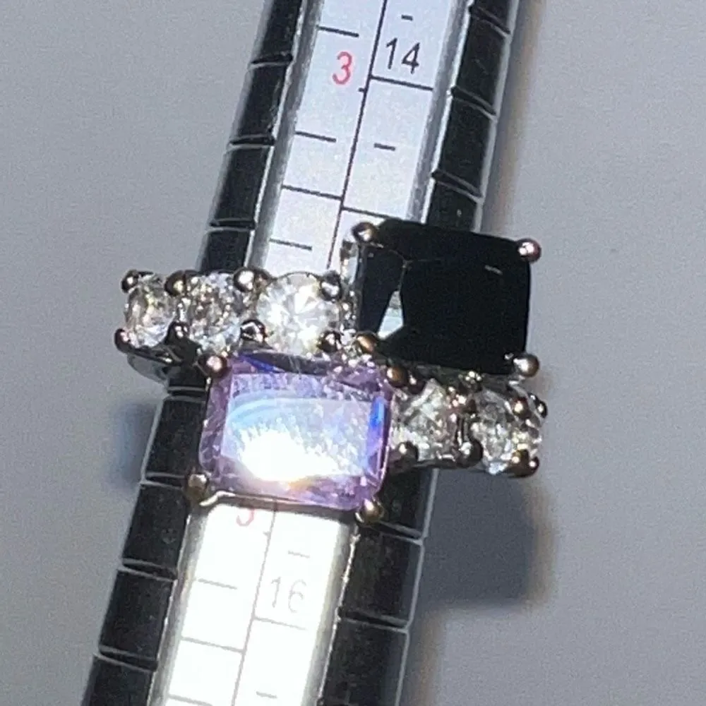 Silver Tone‎ Pink and Black CZ Bypass Ring Silver - Image 5
