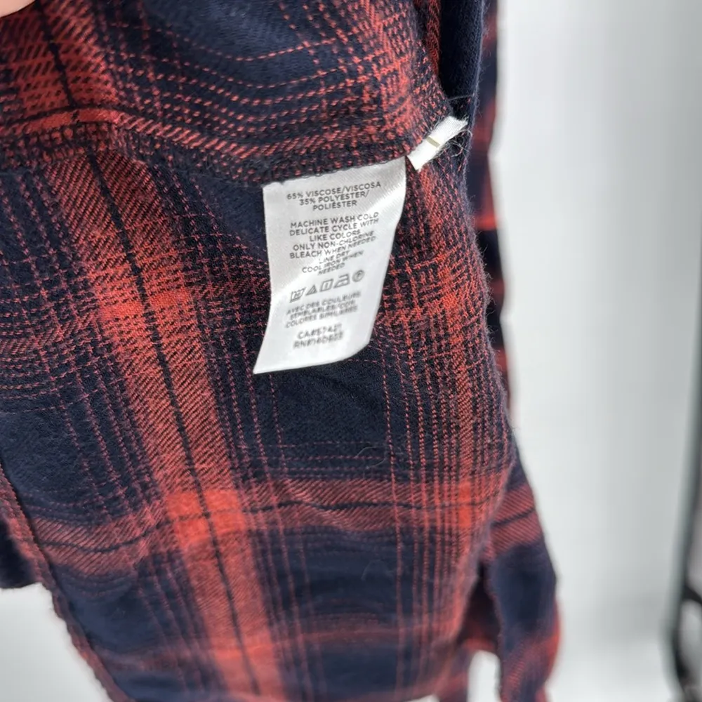 LOFT plaid flannel drop waist Orange navy Mini shirt Dress M casual fall office - Image 11