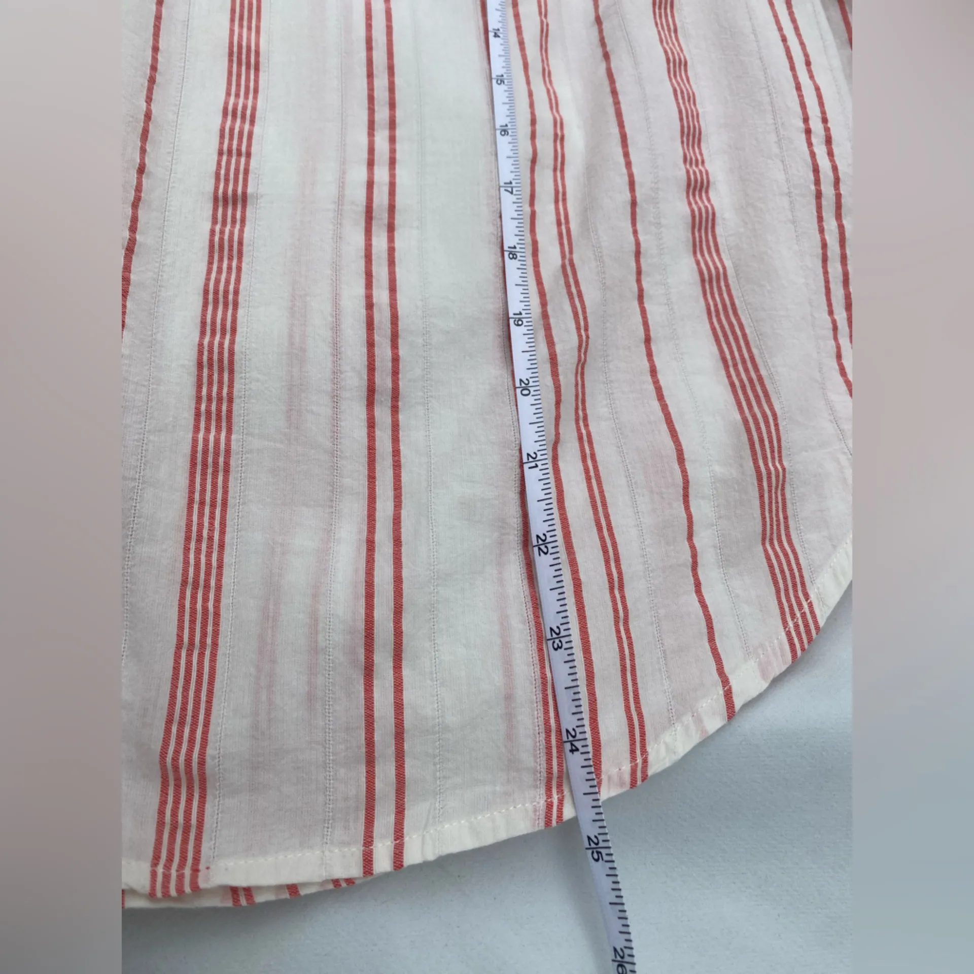 EUC Loft 100% Cotton Seersucker Stripe Blouse Red Off-White XS - Image 9