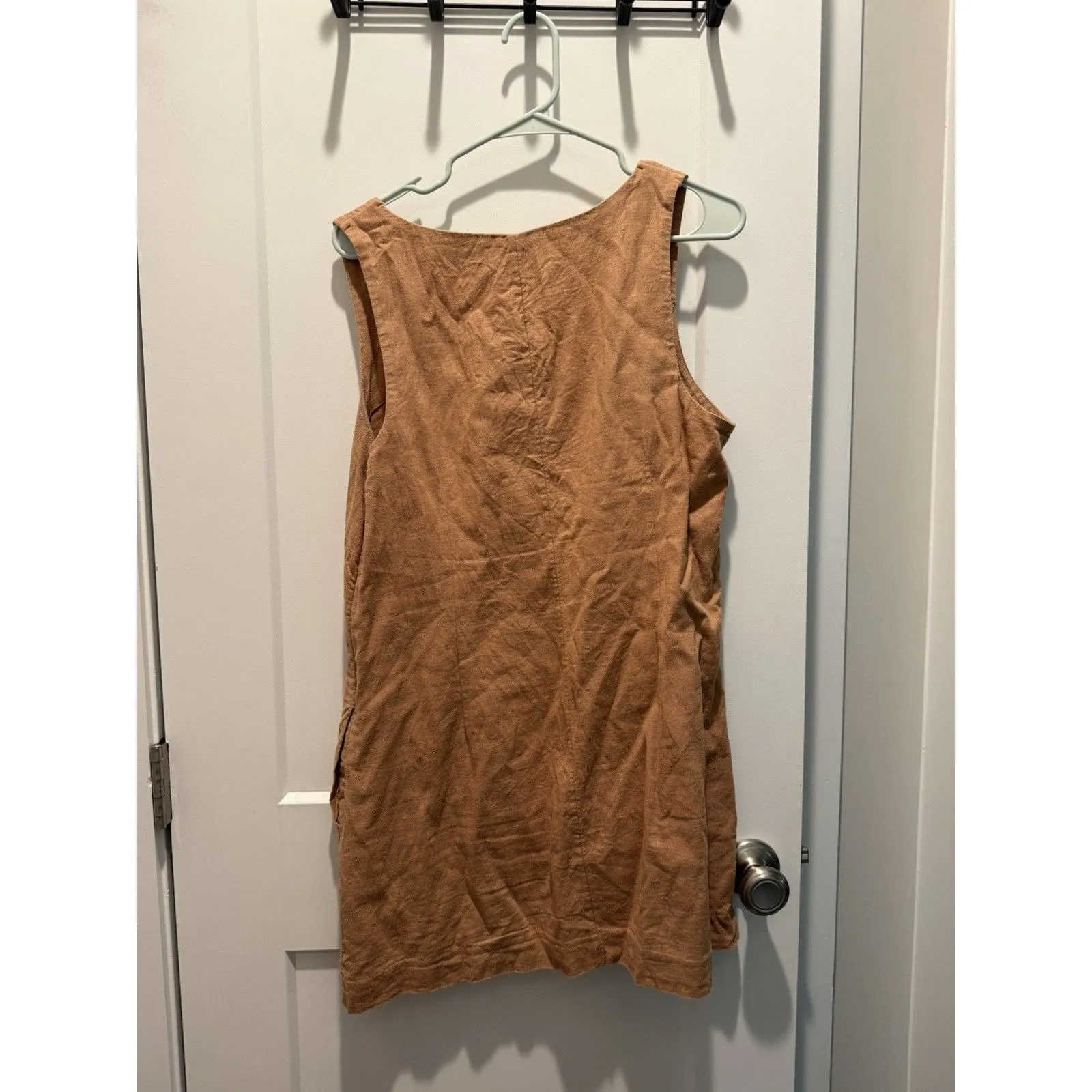 Abercrombie & Fitch Linen Shift Dress Tan Square Neck Mini Length Lined: L - Image 3