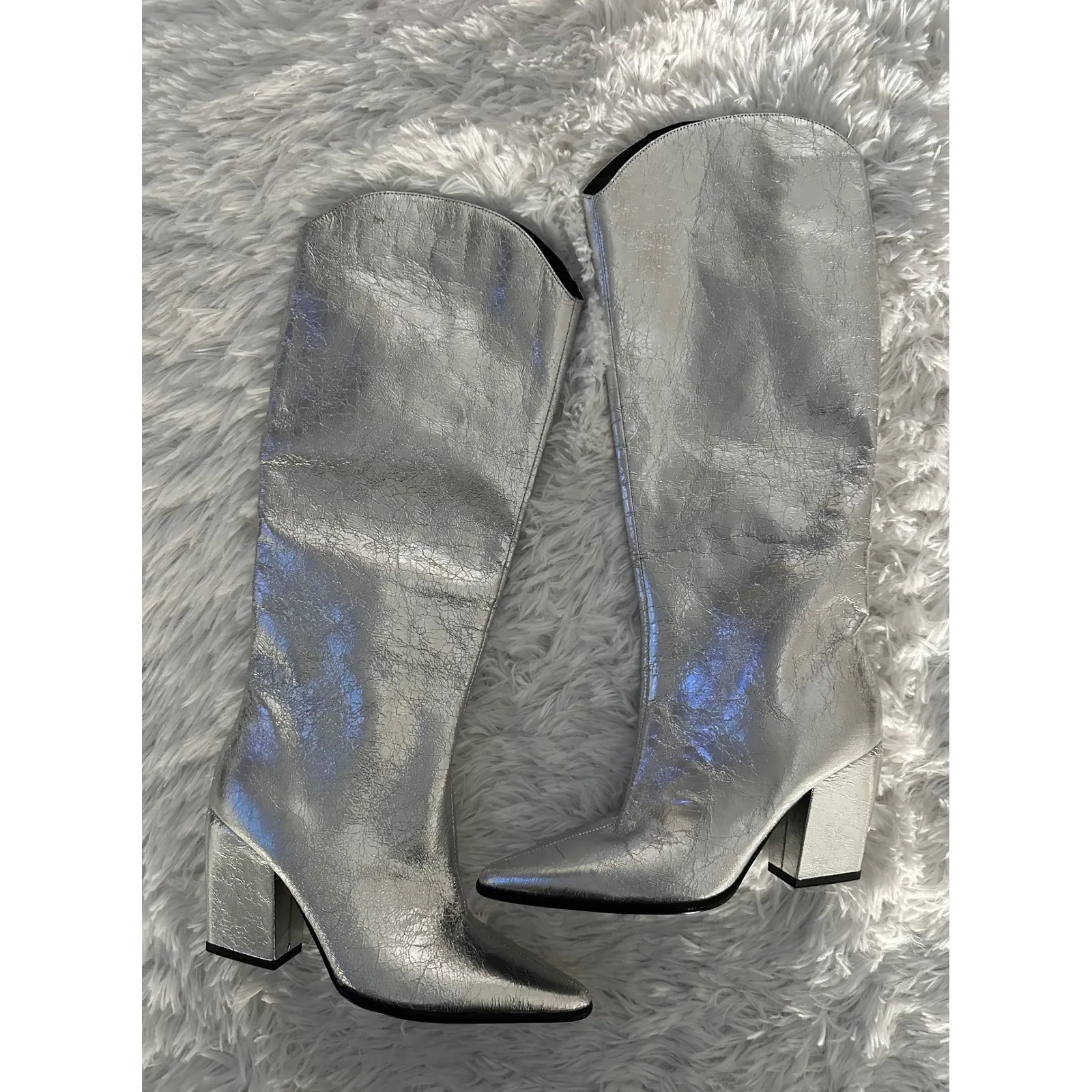 Steve Madden Women's Gray Croft Pointed Toe Cowgirl Silver‎ Boots Size 7.5 - Image 2