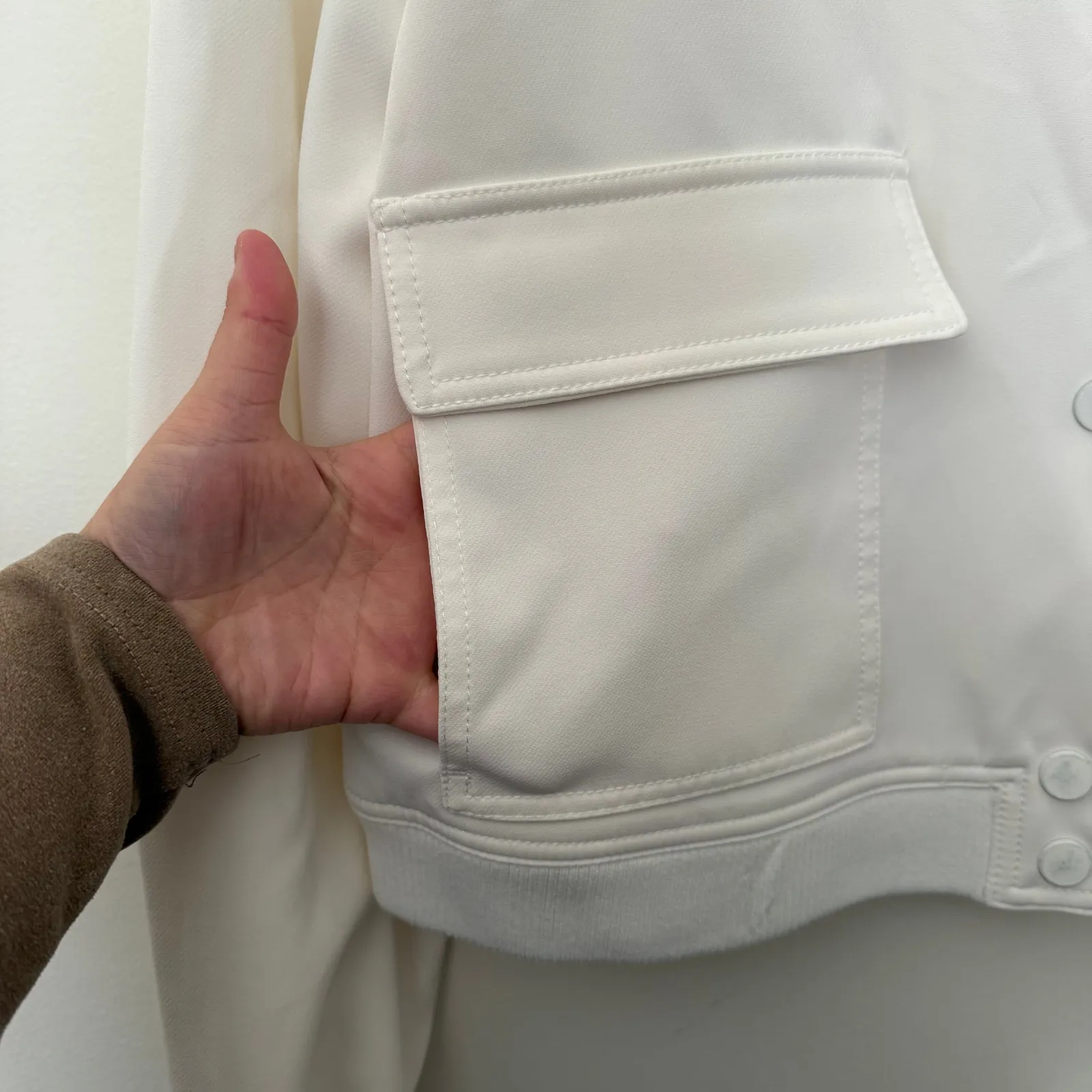 Rachel Roy White Cropped Boxy Bomber Jacket Padded Shoulders Old Money Women-L - Image 4