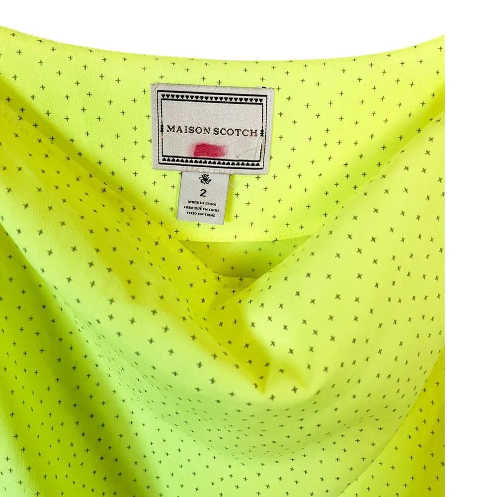 MAISON SCOTCH Short Sleeves Blouse Cowl Neck Top Neon Yellow Y2K 2 Medium EUC - Image 7
