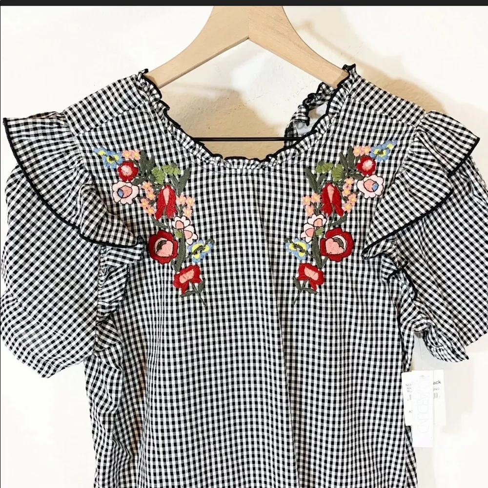 Abound Gingham Embroidered Ruffles Top - Image 2