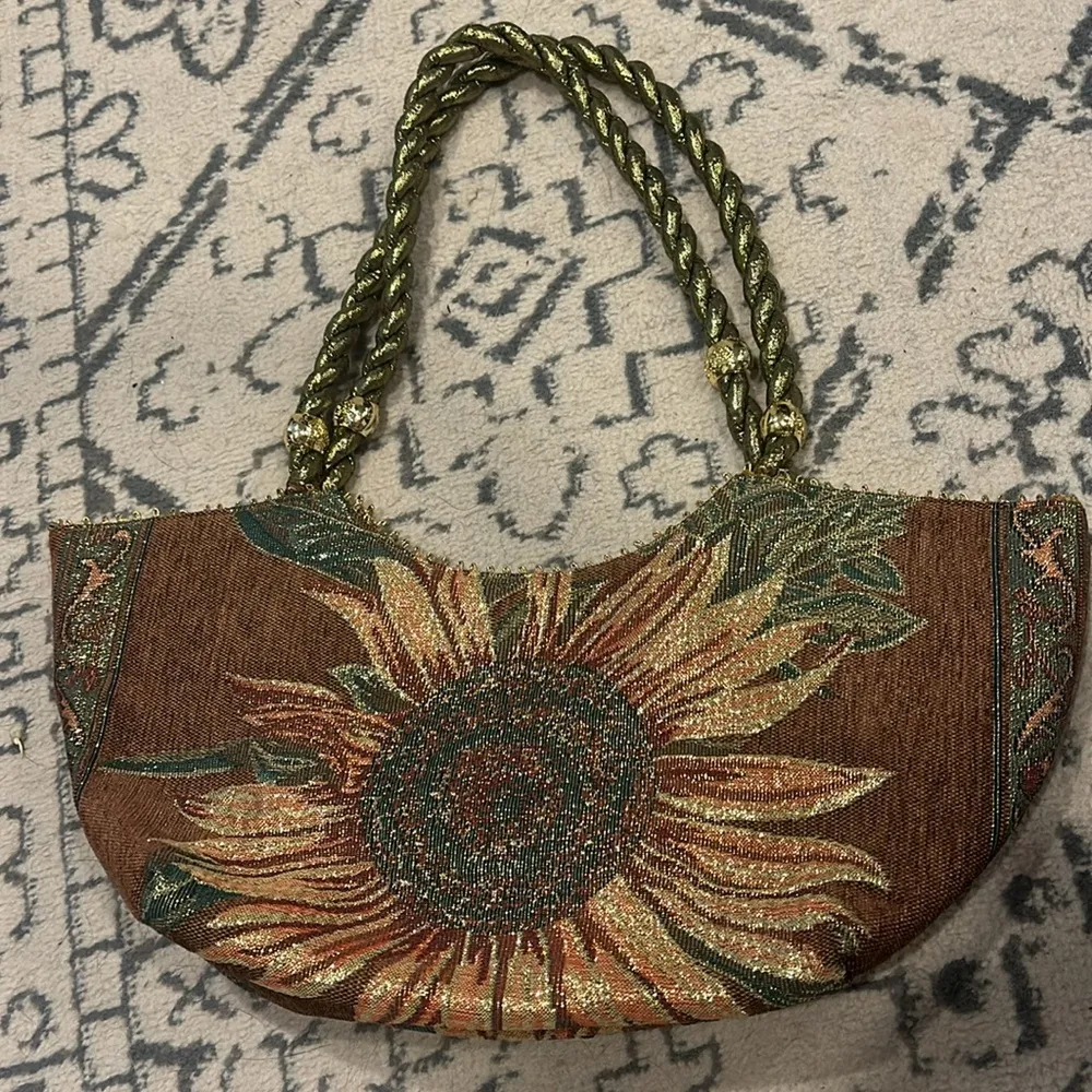 Vintage Bling Sequin Pineapple Sunflower Purse Brown - Image 5