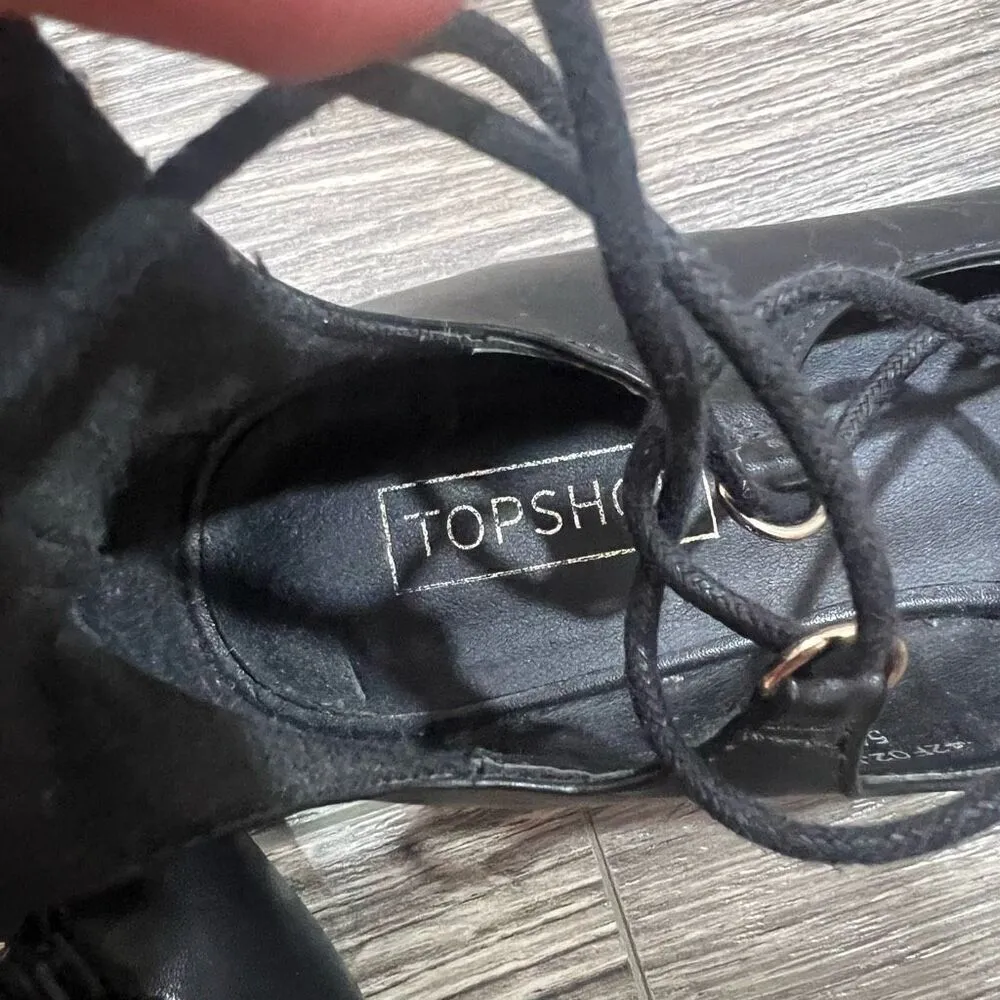 Topshop Ghillie Black Pointed Toe Lace Up Flats - Image 4