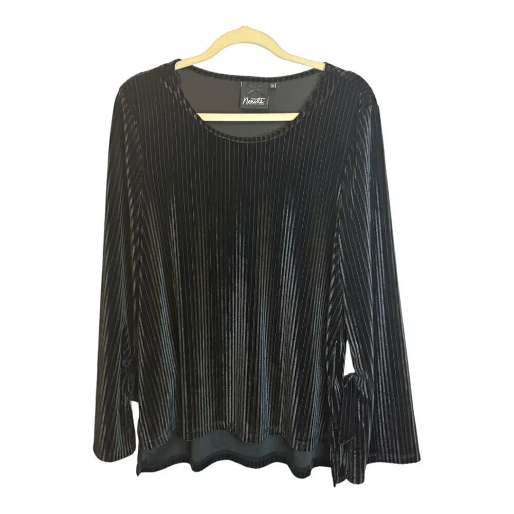 Nanette Lepore‎ Blouse Women's Size XL Ribbed Velour Black - Image 2