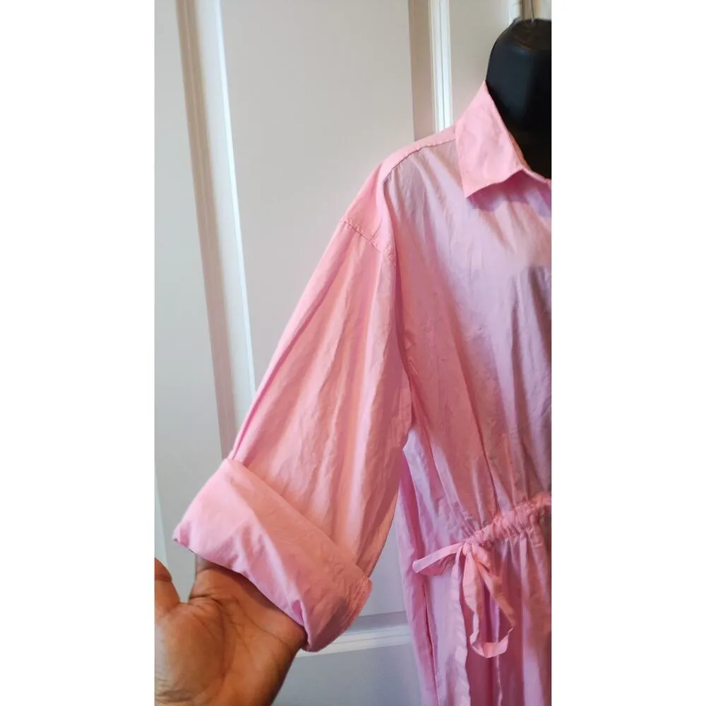 Universal Threads 100% Cotton Pink Shirt Dress Caftan With Pocket Size Large New - Image 2