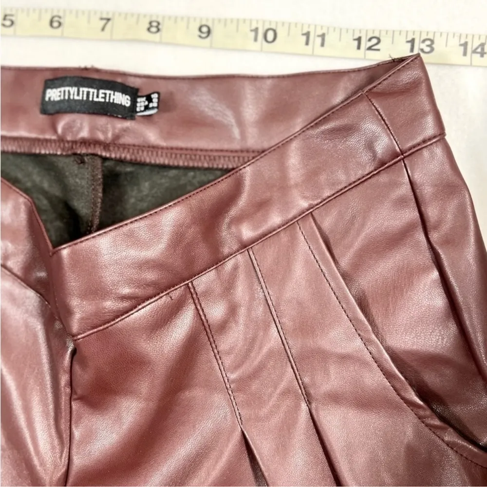 PRETTYLITTLETHING Women’s Faux Leather Pleated Trendy Cropped Trousers‎ Size 10 - Image 14