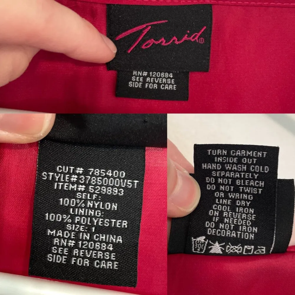 OLD TAG TORRID Plus Size Raspberry Red Beaded Sequin Satin Kimono Sleeve Blouse - Image 2