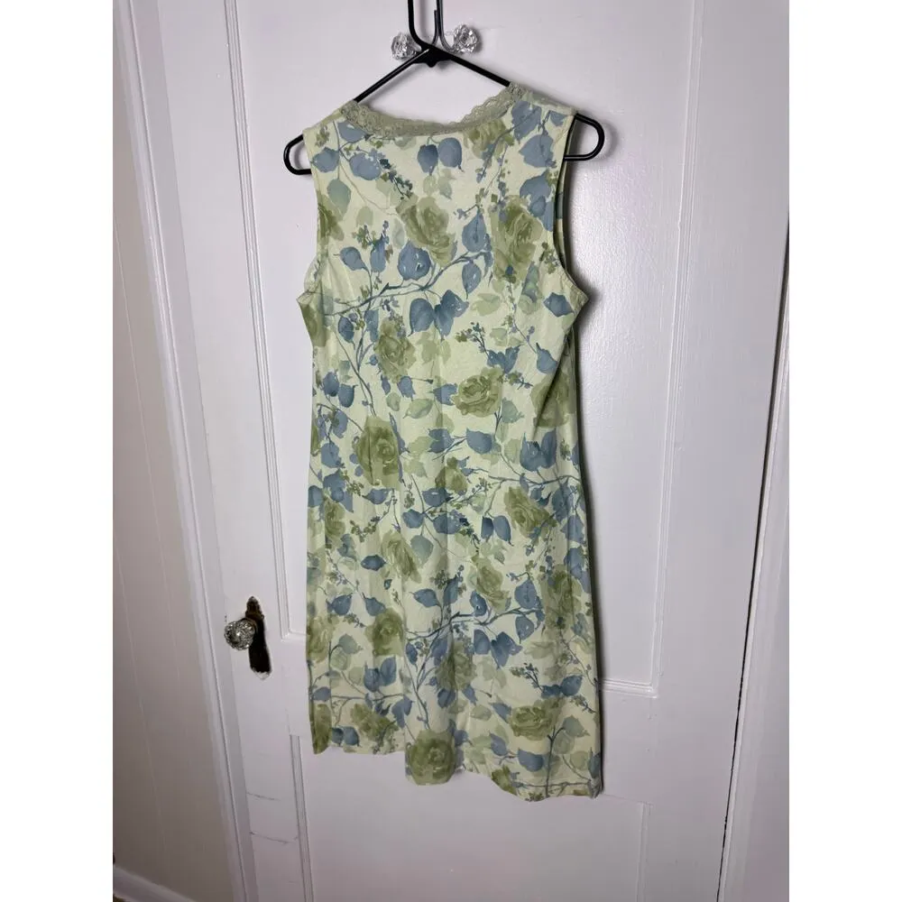 Vintage Y2K 00s Norton Green Blue Floral Linen Sheath Mini Dress Size Large P - Image 5