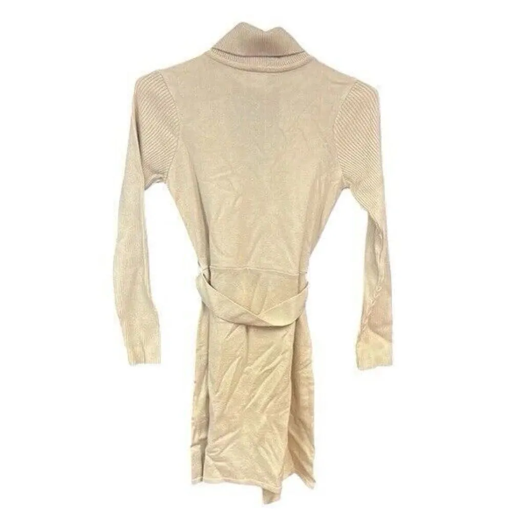 Venus Cream Womens Small Sweater Chic Turtleneck Wrap Ribbed Cozy Knit Dress - Image 2