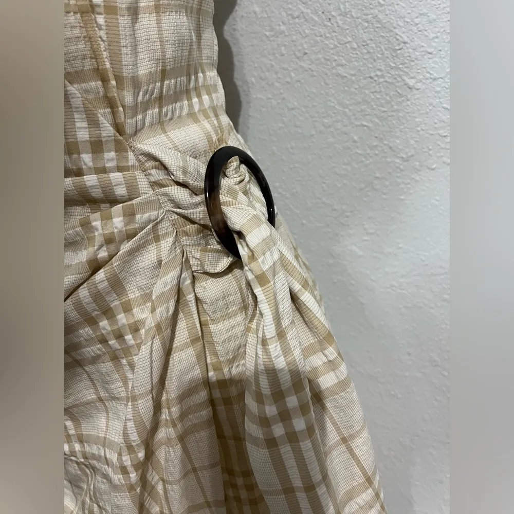 NWT Alex Marie Maria O-Ring Belted Faux-Wrap Dress
Size 8 Khaki Ivory - Image 3