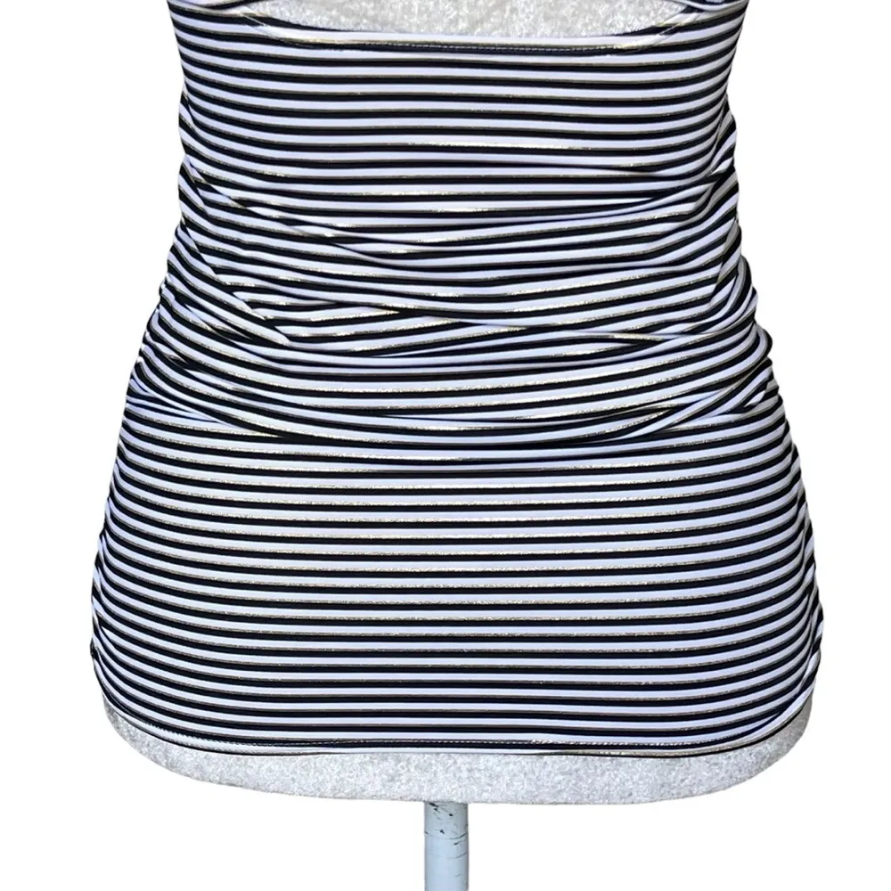 Soma Bandeau Tankini Swim Top Women’s Size 34B Striped Convertible Straps Ruched - Image 9