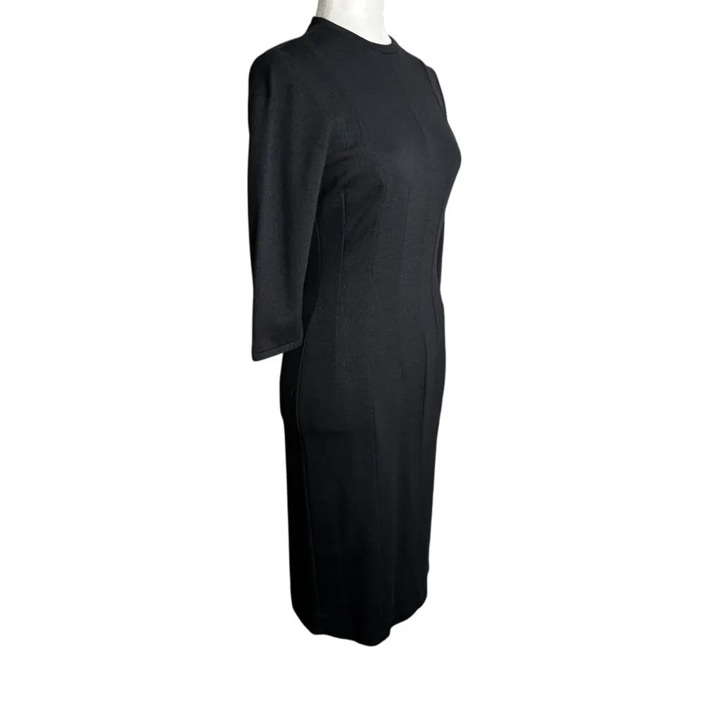 Vintage 60s Betty Barclay Pencil Dress S Black Wiggle Midi Zipper Union Made - Image 4