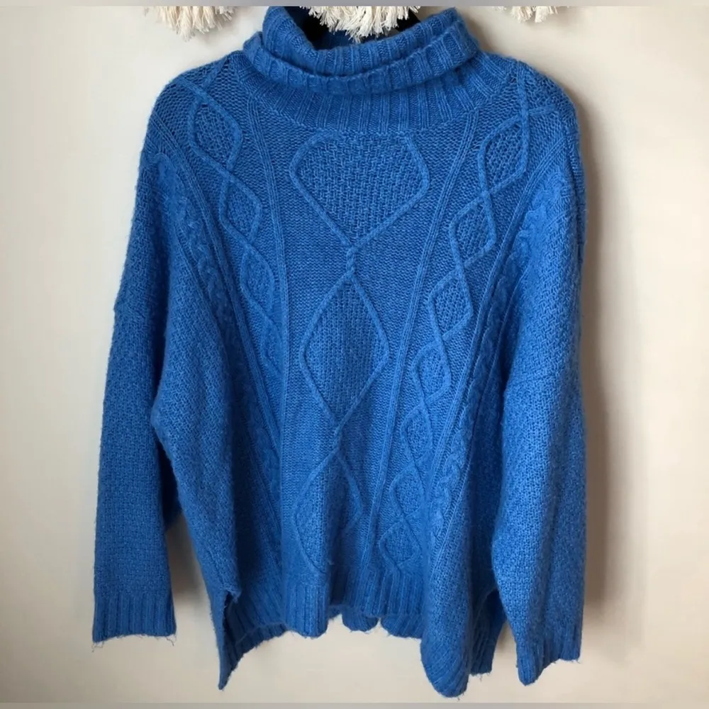 Aerie Oversized Blue Cable Knit Turtleneck - Image 2
