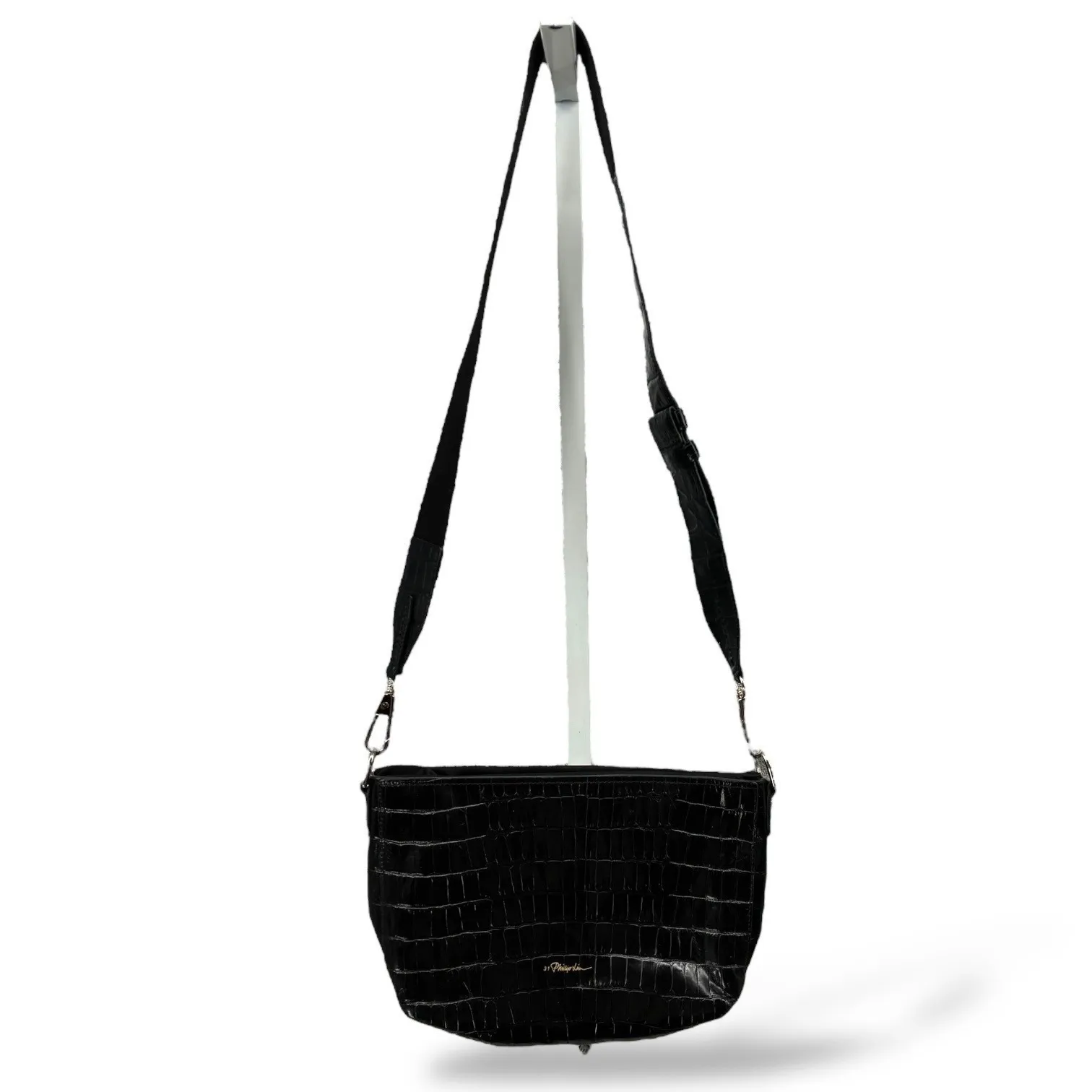 3.1 Phillip Lim Black Croc Embossed Leather Shoulder Bag EUC Convertible - Image 4