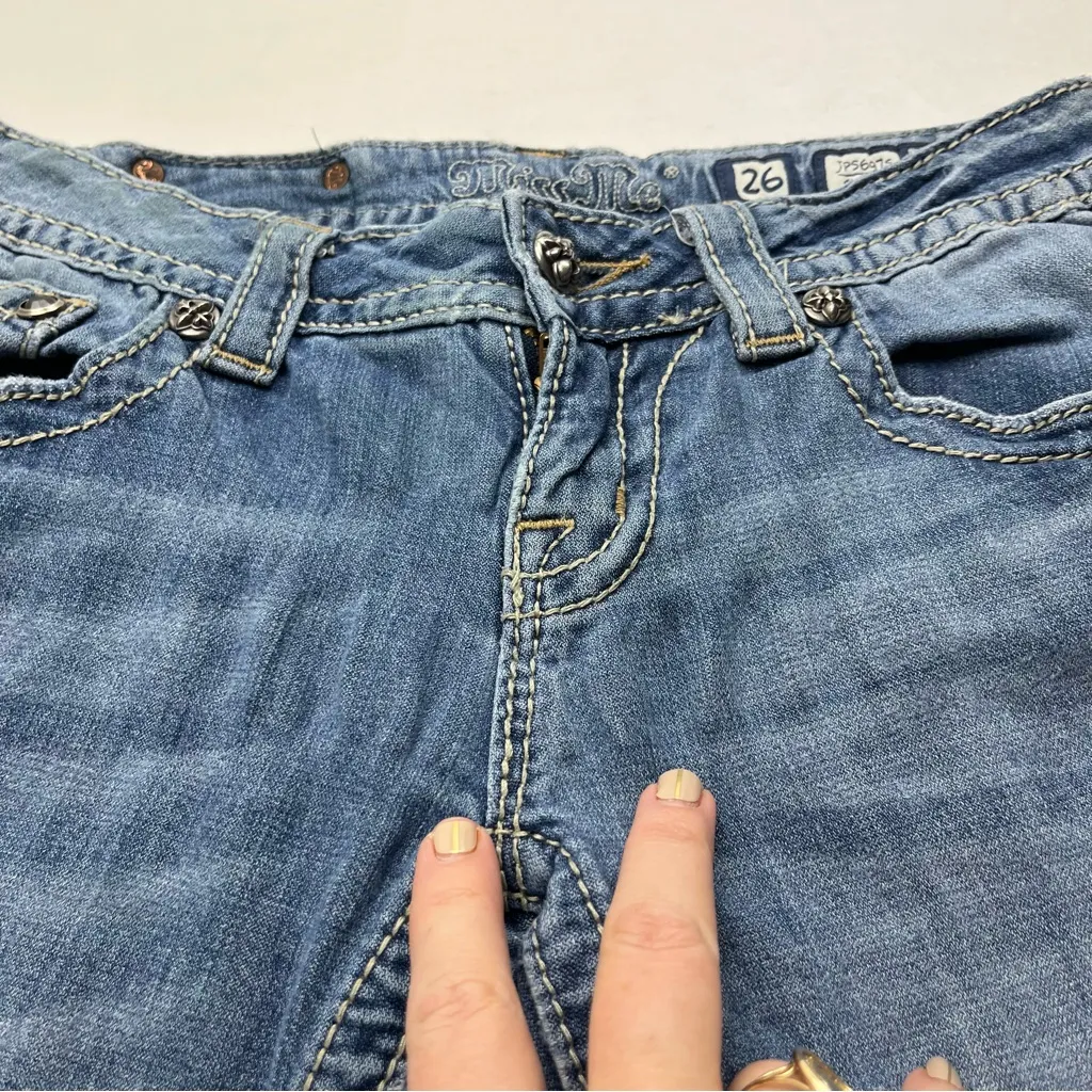 Miss Me Skinny Jean‎ Cross Back Pockets Low Rise Womens Size 26 Blue Denim *FLAW - Image 9