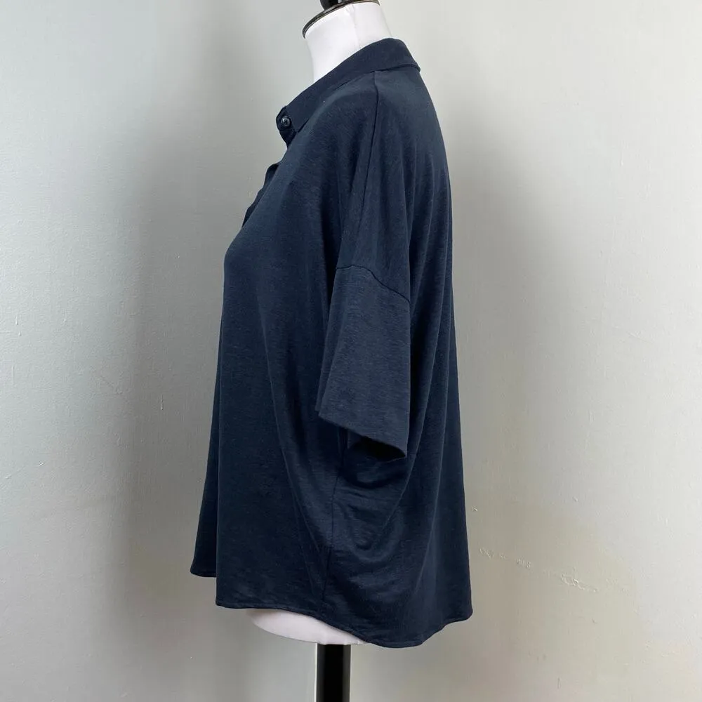 Majestic Filatures Blue Stretch Linen Short Sleeve Shirt Oversized XS - Image 5