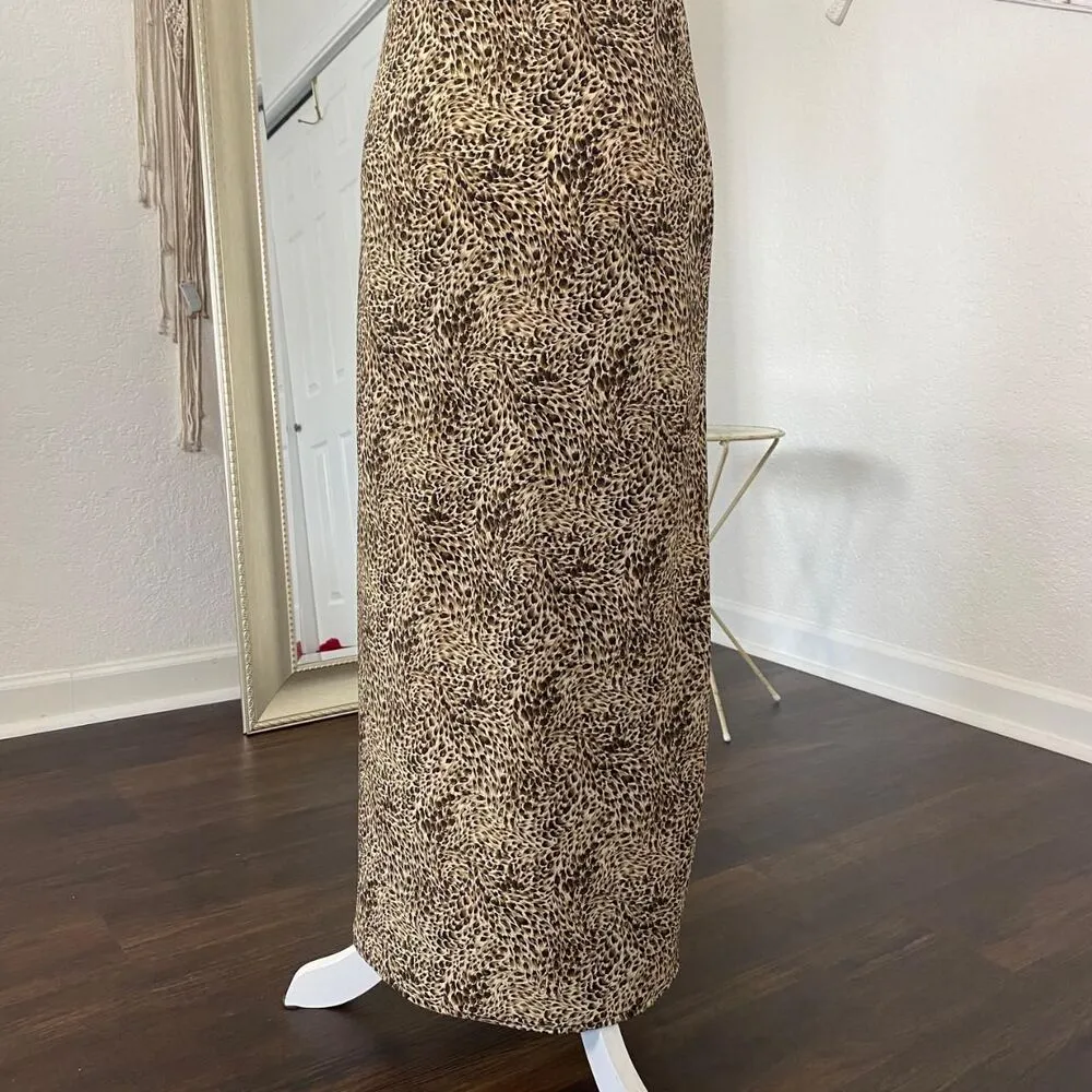 Early 2000s Euro Slinky Leopard Cheetah Animal Print Mesh Midi Maxi Slip Dress M Brown Size M - Image 5