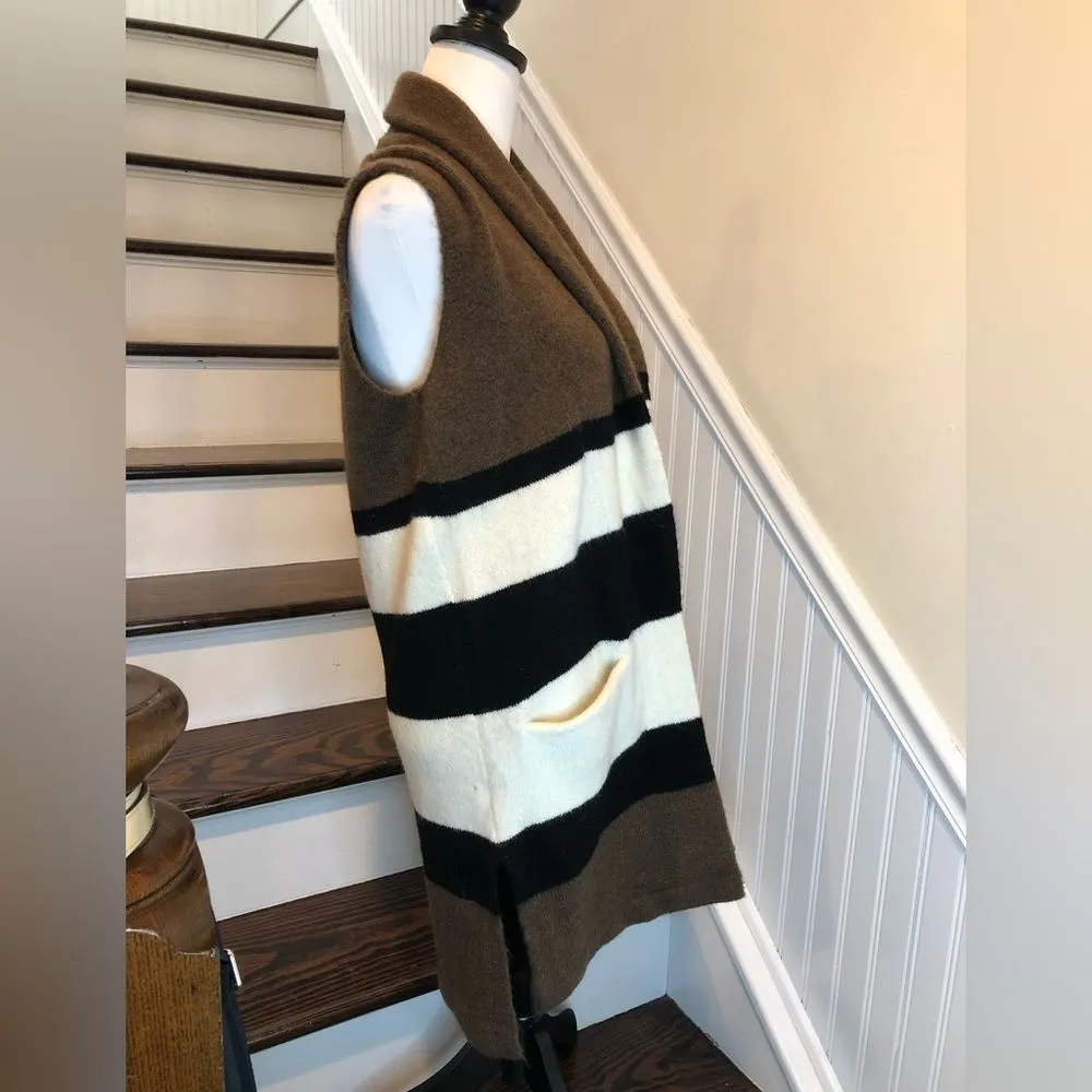 Color Block Long Thick Sleeveless Cardigan Sweater Vest Shawl Collar & Pockets - Image 9