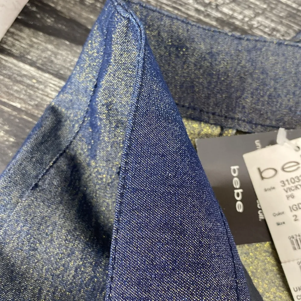 Bebe Blue & Gold Vicky High Rise Flair Wide Leg Pants NEW 2 - Image 5