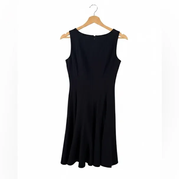 Calvin Klein Pleated A Line Black Midi Dress with Fitted Bodice - Image 3