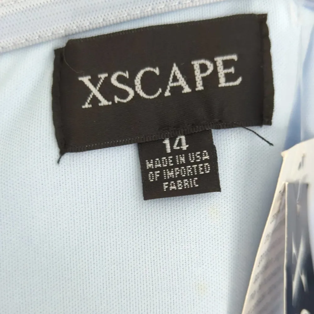 Xscape‎ Womens Dress Midi Strapless Ruffle Hi-Lo A-Line Bustier Crepe Blue 14 - Image 13