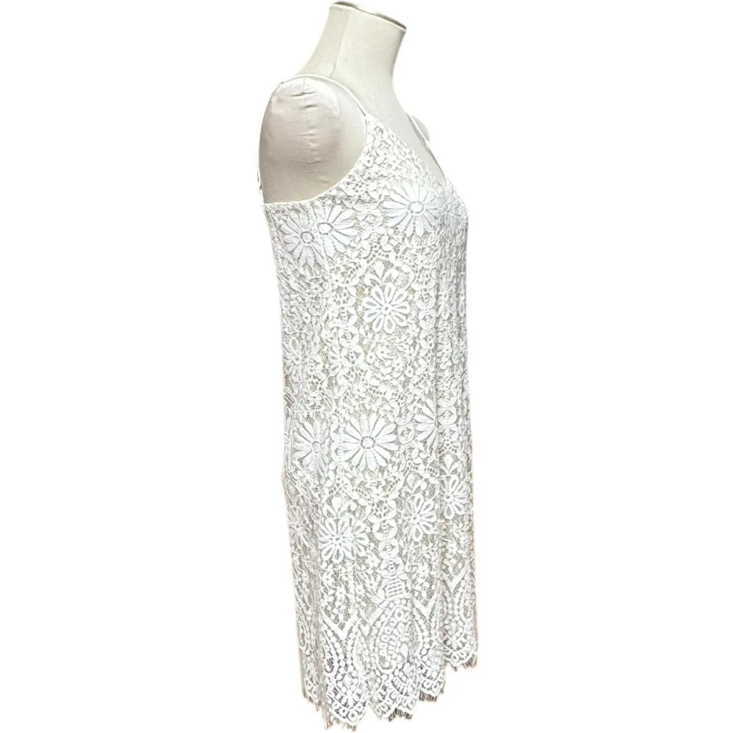 Socialite Lined Lace Mini Dress White Beige Medium - Image 5