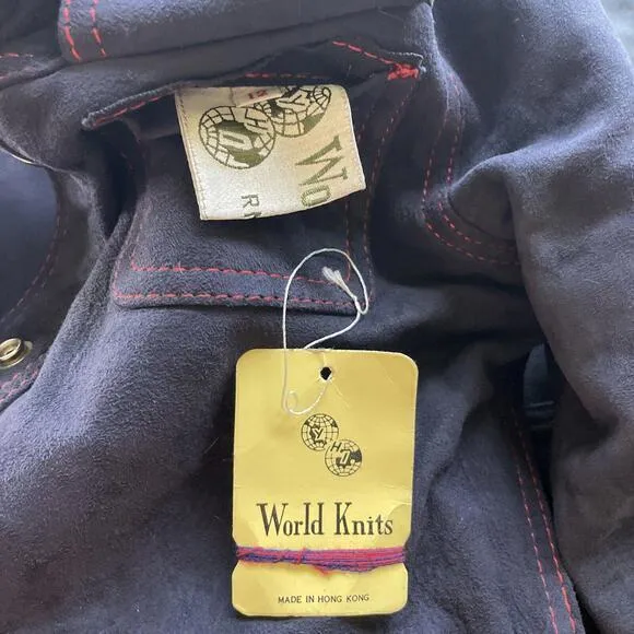 World‎ Knits Reversible Suede Leather Jacket Women’s 12 Blue Red Line Vintage - Image 7