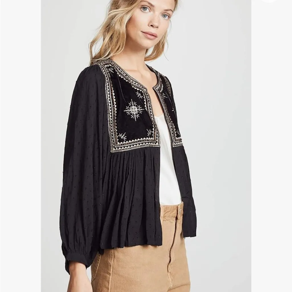 Velvet Graham Spencer Nixi Holiday Black Velvet Star Embroidered Jacket S - Image 10