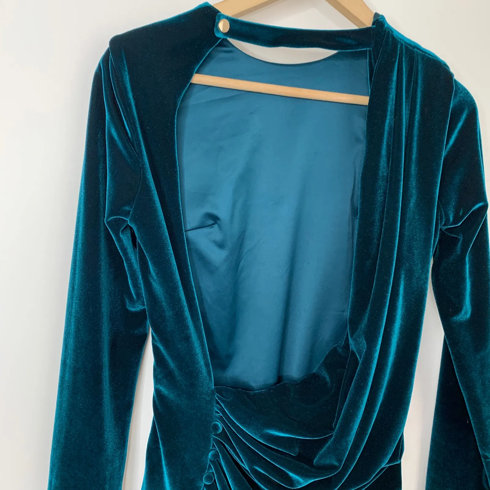 House of CB Maroush Velvet Teal Backless Mini Longsleeve Dress Womens Small - Image 13