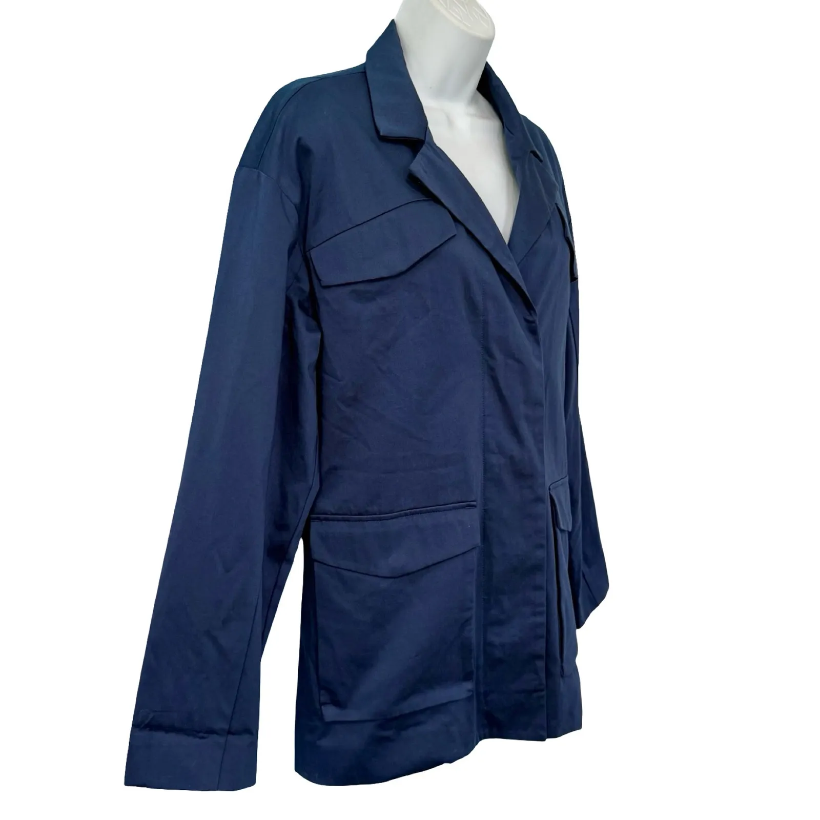 Away Navy Blue Travel Friendly Utility Jacket Trench Coat Notched Lapel size L Size L - Image 13