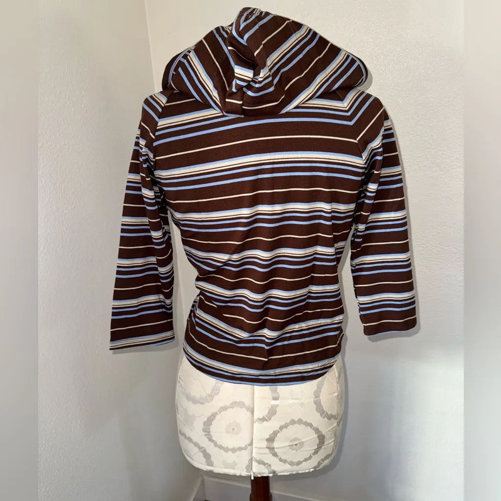 Vintage 00s Y2K “Anchor Blue” Brand Striped Brown Hoodie Top Shirt Size XL-NWT - Image 10
