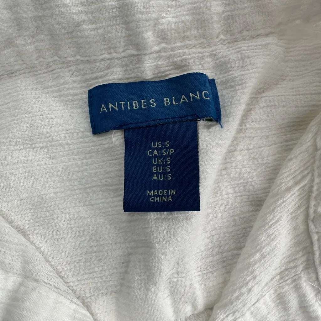 Antibes Blanc Sheer Fringe Hem Button Down Collared Top in White Size Small - Image 4