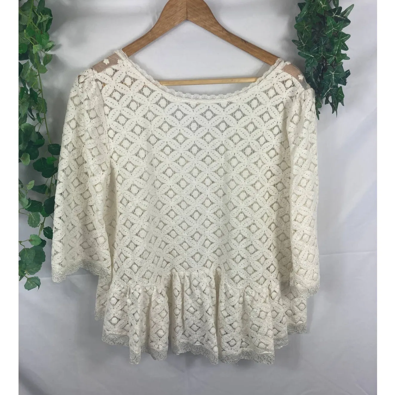 en creme 3/4 sleeve lace top White Size M - Image 4