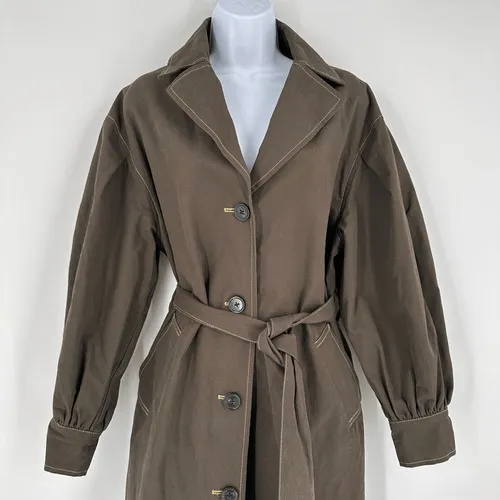 ASOS DESIGN Women's balloon sleeve khaki Green‎ trench coat Size 0 XS - Image 5
