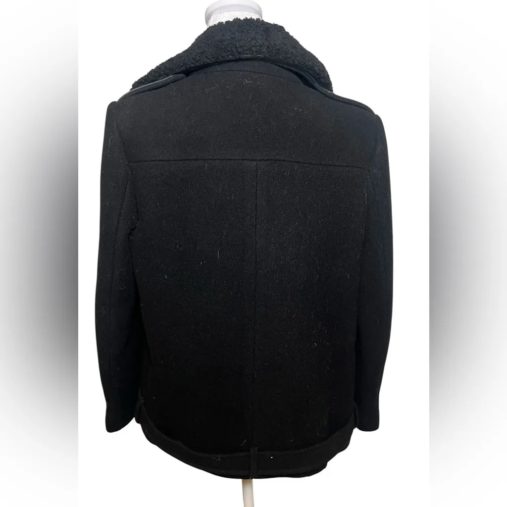 Sandro small  Black Leather-Trim Wool Jacket $700 - Image 7