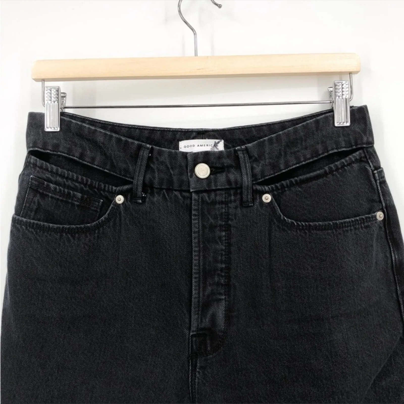 Good American 100% Cotton Good Boy Jeans in Black Size 4/27 Slit Waistband - Image 4