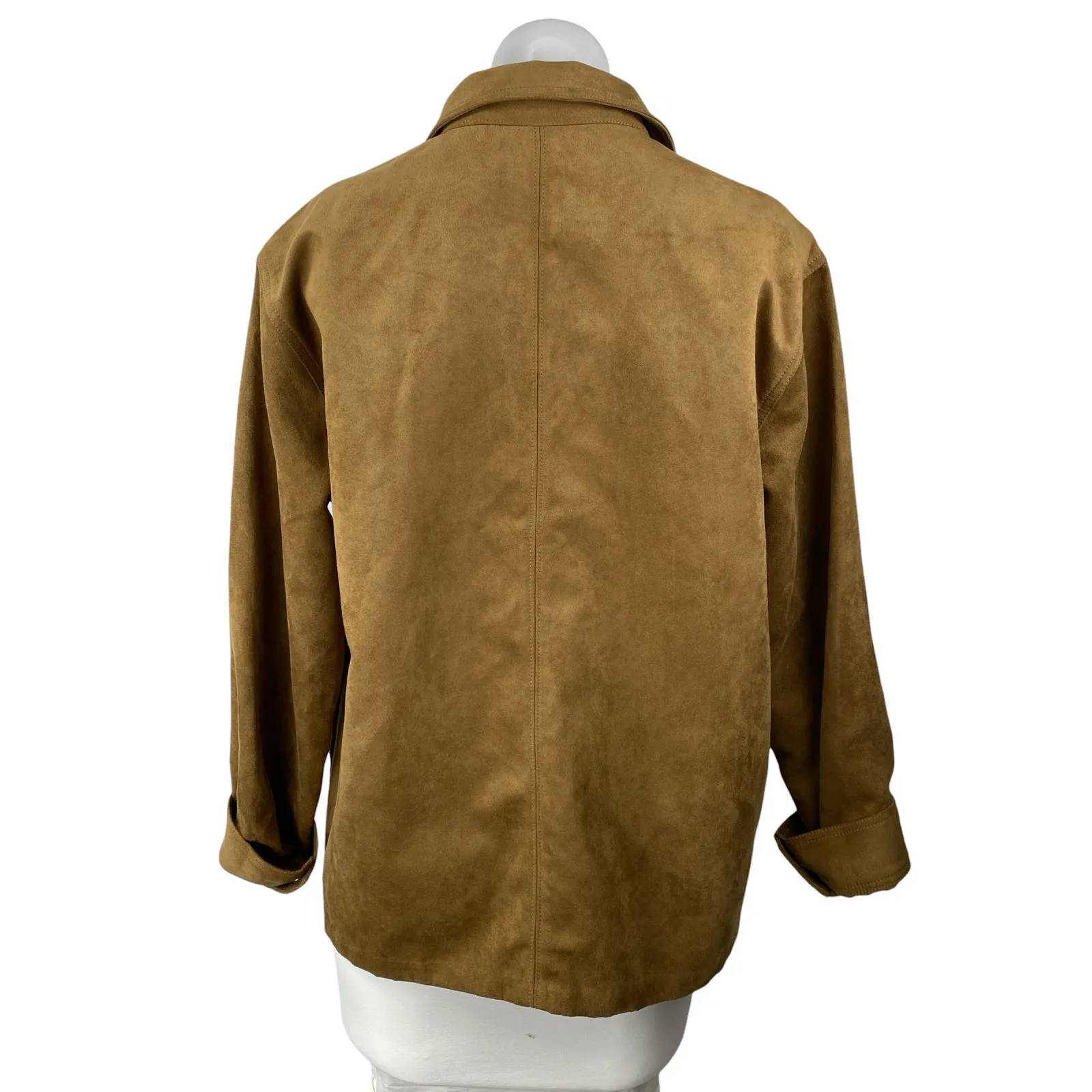 H&M Divided Womens Brown Faux Suede Long Sleeve Button Up Shaket Shirt Jacket M - Image 2